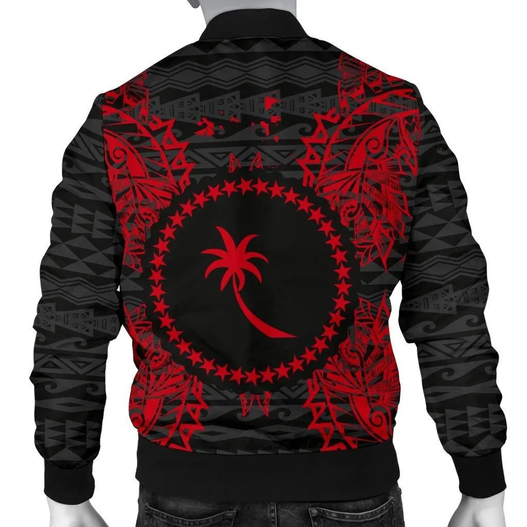 Chuuk Polynesian Mens Bomber Jacket Map Red