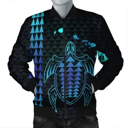FamilyGaterJacket - Hawaiian Map Kakau Turtle Polynesian Bomber Jacket - Blue - AH - J4R