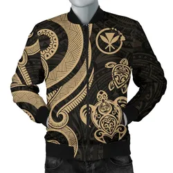 Polynesian Hawaii Men Bomber Jacket - Gold Tentacle Turtle