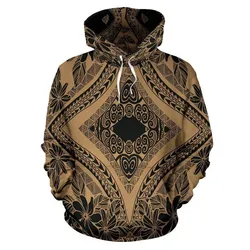 Hawaii Hoodie - Polynesian Plumeria Mix Gold Black Pullover