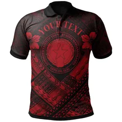 Northern Mariana Islands Custom Personalised Polynesian Polo Shirts - CNMI Seal Camisole Hibiscus Style (Red)