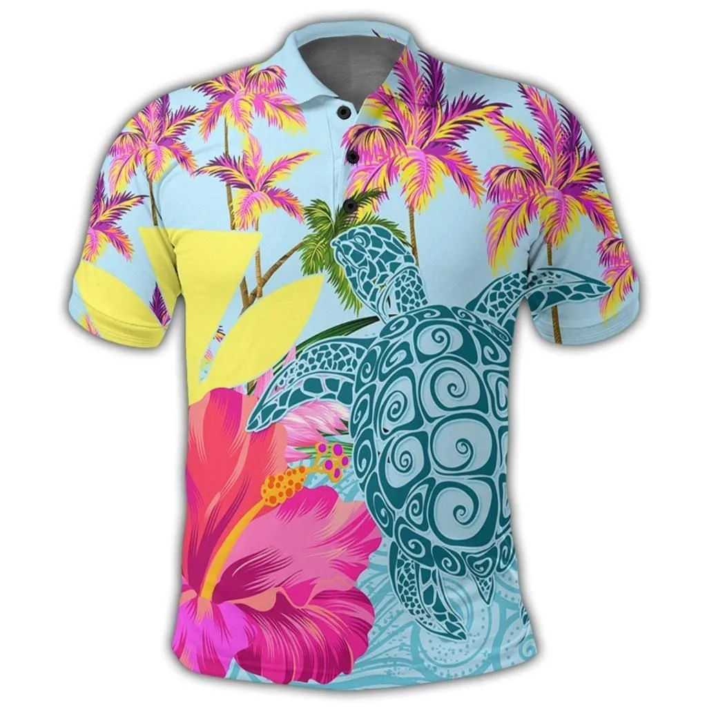 Hawaii Sea Turtle Hibiscus Kanaka Polo Shirt