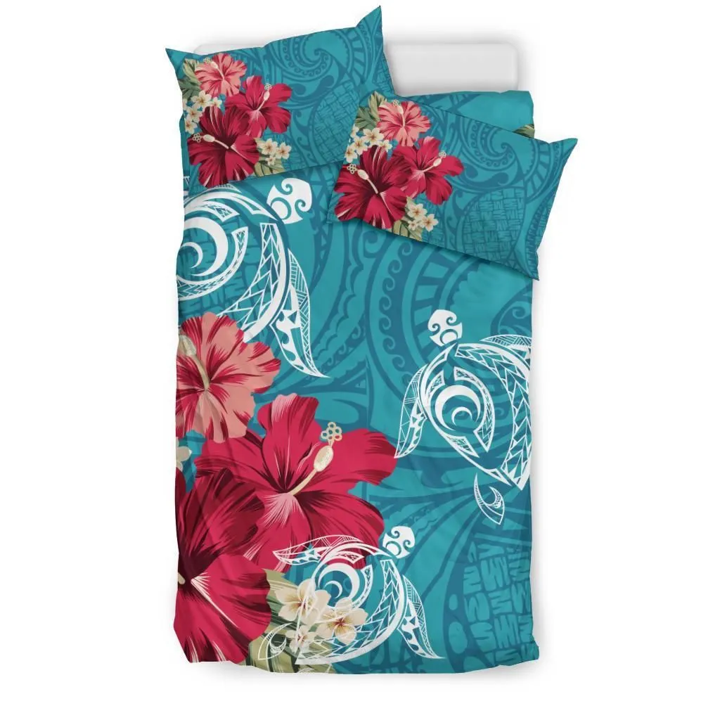 Hawaii Turtle Hibiscus Plumeria Blue Polynesian - Bedding Set AH