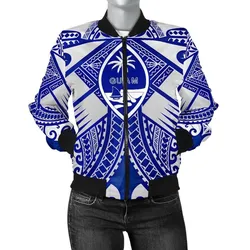 Guam Polynesian Women's Bomber Jacket  - Guam White Seal with Polynesian Tattoo Ver 02 - BN18
