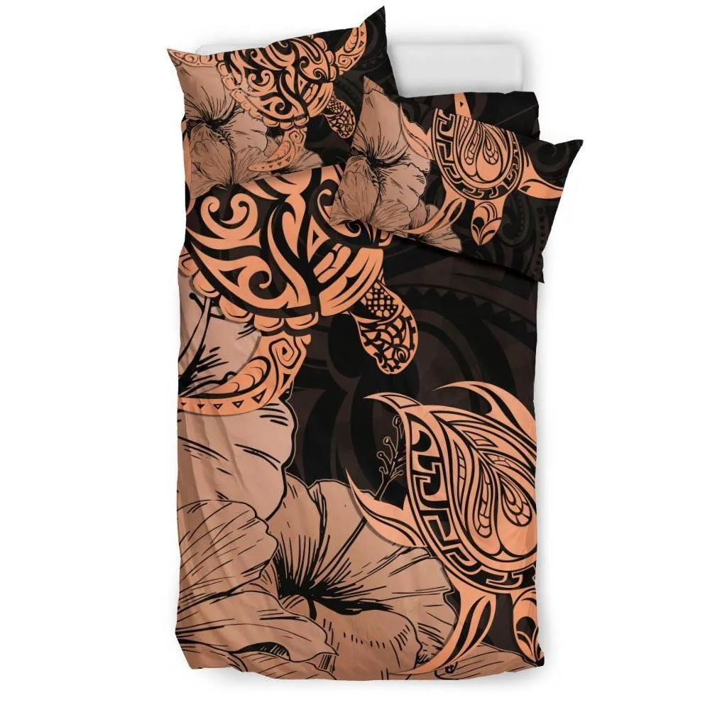 FamilyGater Bedding Set - Cover and Pillow Cases Hawaii Turtle Polynesian Hibiscus Art Gold Orange AH J1