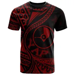 Yap State T-Shirt - Plumeria Flowers Red Version
