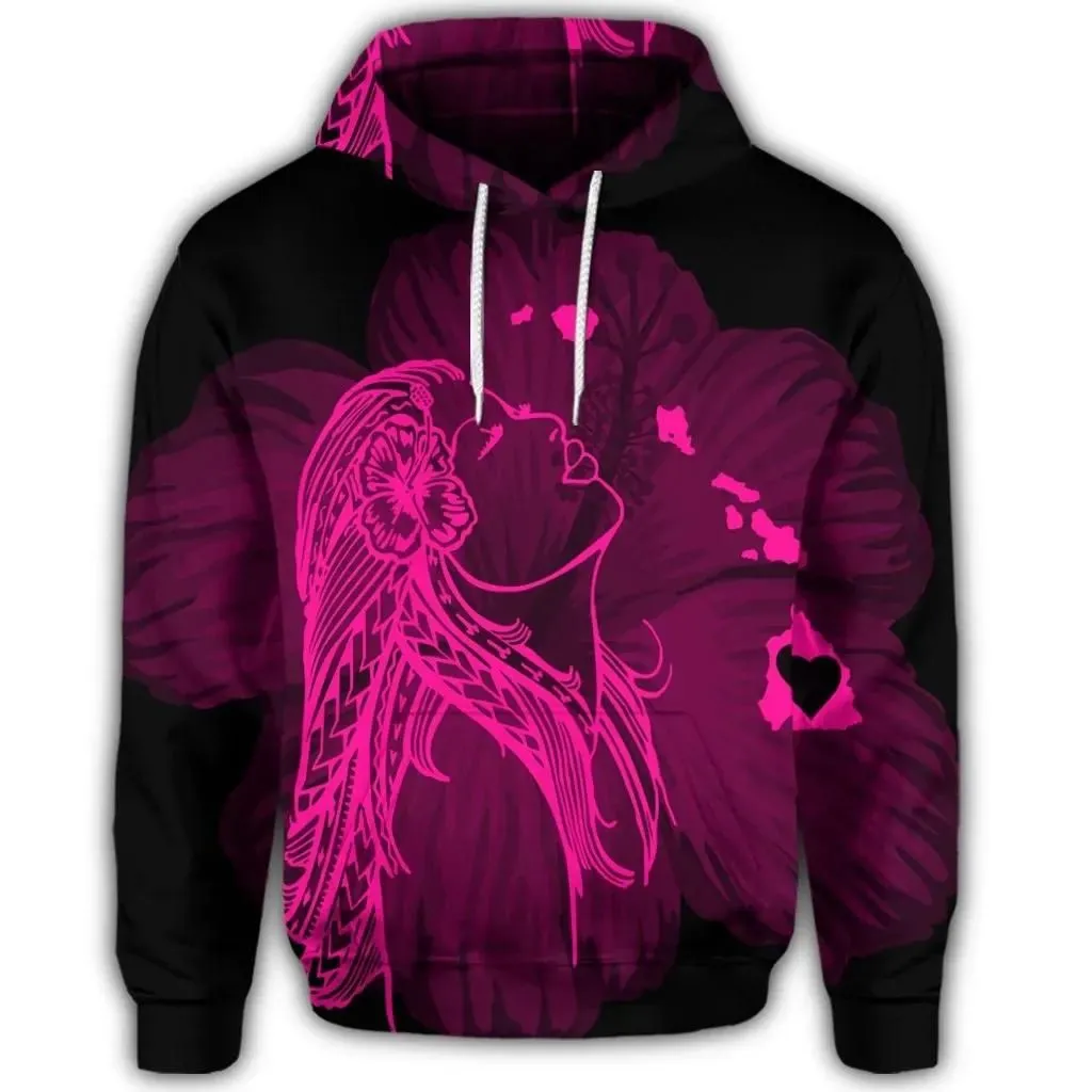 Alohawaii Hoodie - Hawaiian Map Heart Hula Girl Hibiscus Pink Polynesian Hoodie - AH - J4R