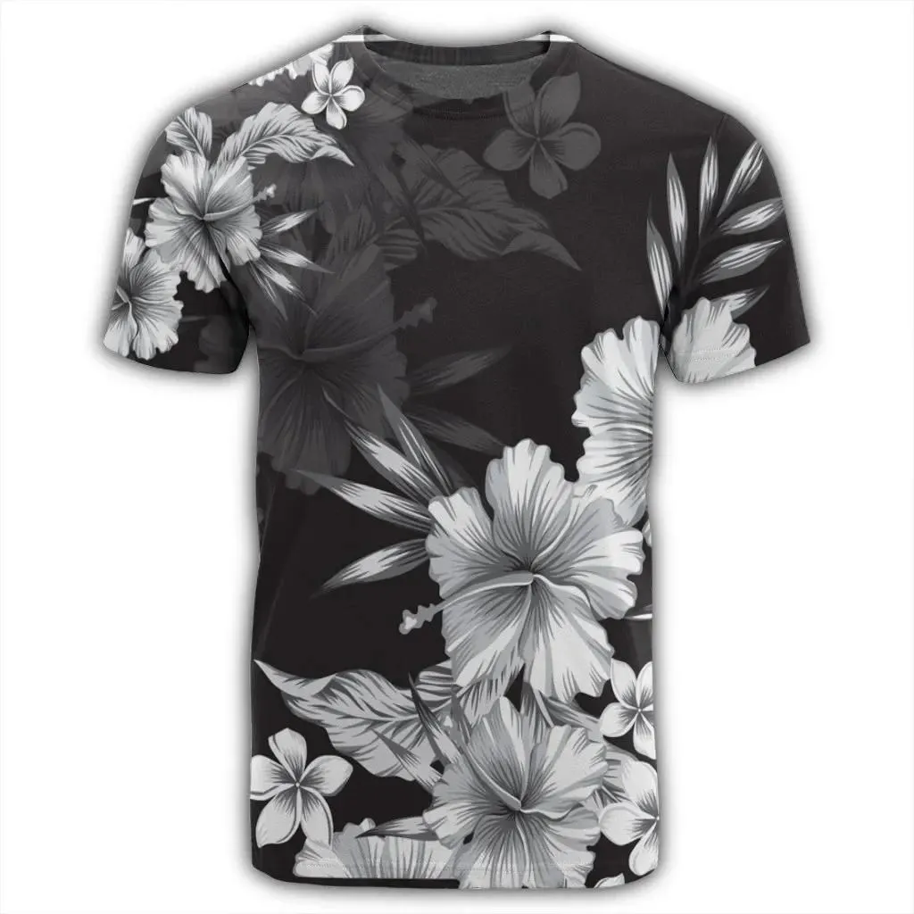 Alohawaii Tee - Hawaiian Hibiscus Black And White Polynesian T-shirt AH - JR