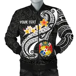 Tonga Custom Personalised Men's Bomber Jacket - Tonga Seal  Polynesian Patterns Plumeria (Black) - BN25
