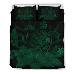 FamilyGater Home Set - Hawaiian Map Turtle Hibiscus Polynesian Bedding Set - Green - AH J4