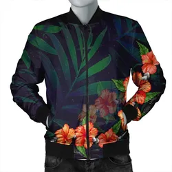 Hawaiian Hibiscus Palm Tree Background Polynesian Bomber Jacket