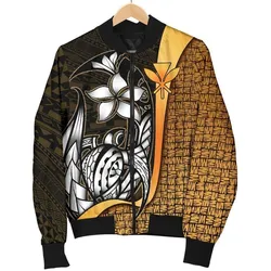 Polynesian Hawaii Men Bomber Jacket Gold - Turtle with Hook