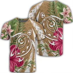 Hawaii Polynesian Turtle Tropical Hibiscus Plumeria T-Shirt - Gold - AH