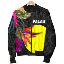 Palau Mens Bomber Jacket - Polynesian Hibiscus Pattern