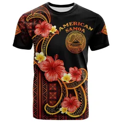 American Samoa T Shirt - Hibiscus Plumeria Mix Tribal Leaves