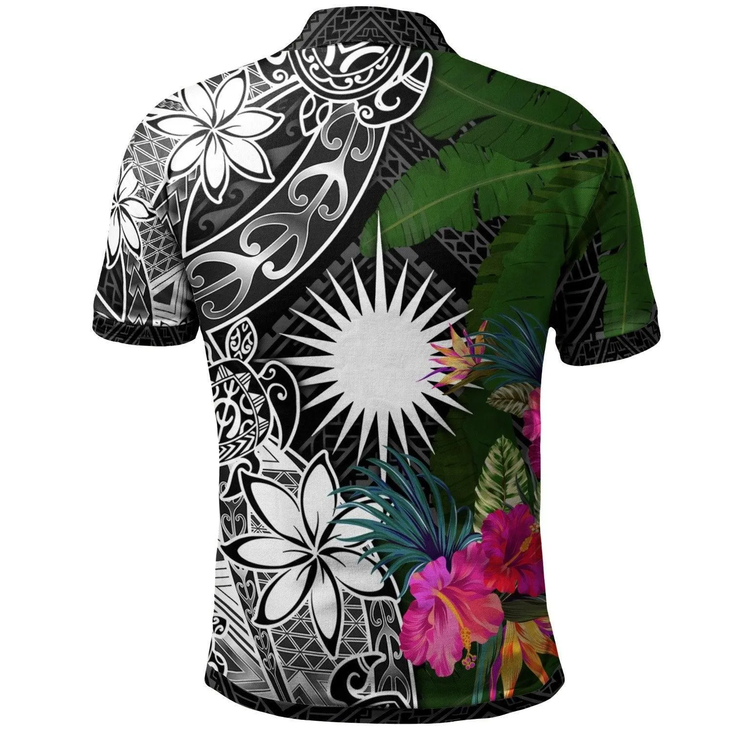 Marshall Islands Polo Shirt - Turtle Plumeria Banana Leaf