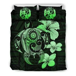 FamilyGater Bedding Set - Cover and Pillow Cases Tonga Hibiscus Plumeria Mix Polynesian Green Turtle - J1