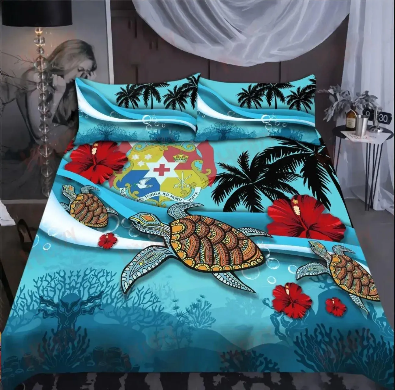 Vibe Hoodie Tonga Turtle Bedding Sets - Hibiscus Turtle Deep Sea - PP01 - RLT20