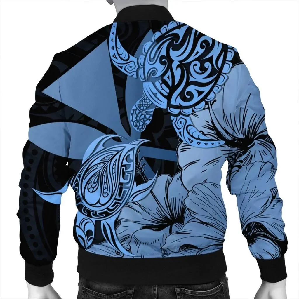 Alohawaii Jacket - Hawaii Turtle Bomber Jacket Polynesian Hibiscus Art Ver 2.0 Blue - AH - JR