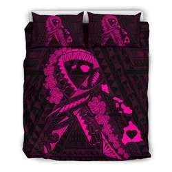 FamilyGater Bedding Set - Cover and Pillow Cases Hawaiian Map Heart Ribbon Cancer Hibiscus Polynesian - Pink - AH J4