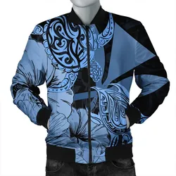 Hawaii Turtle Bomber Jacket Polynesian Hibiscus Art Ver 2.0 Blue