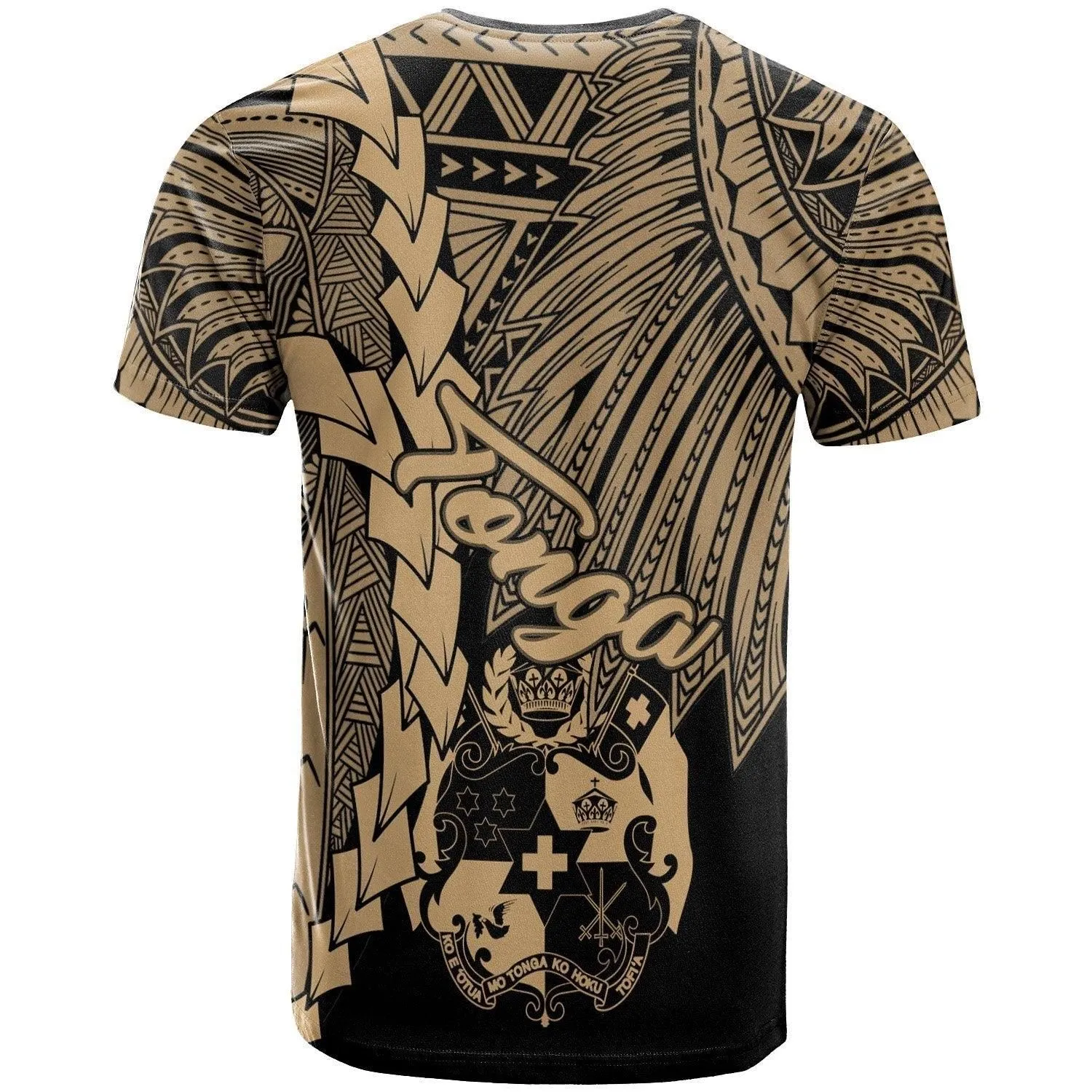 Tonga Polynesian T shirt - Tribal Wave Tattoo Gold