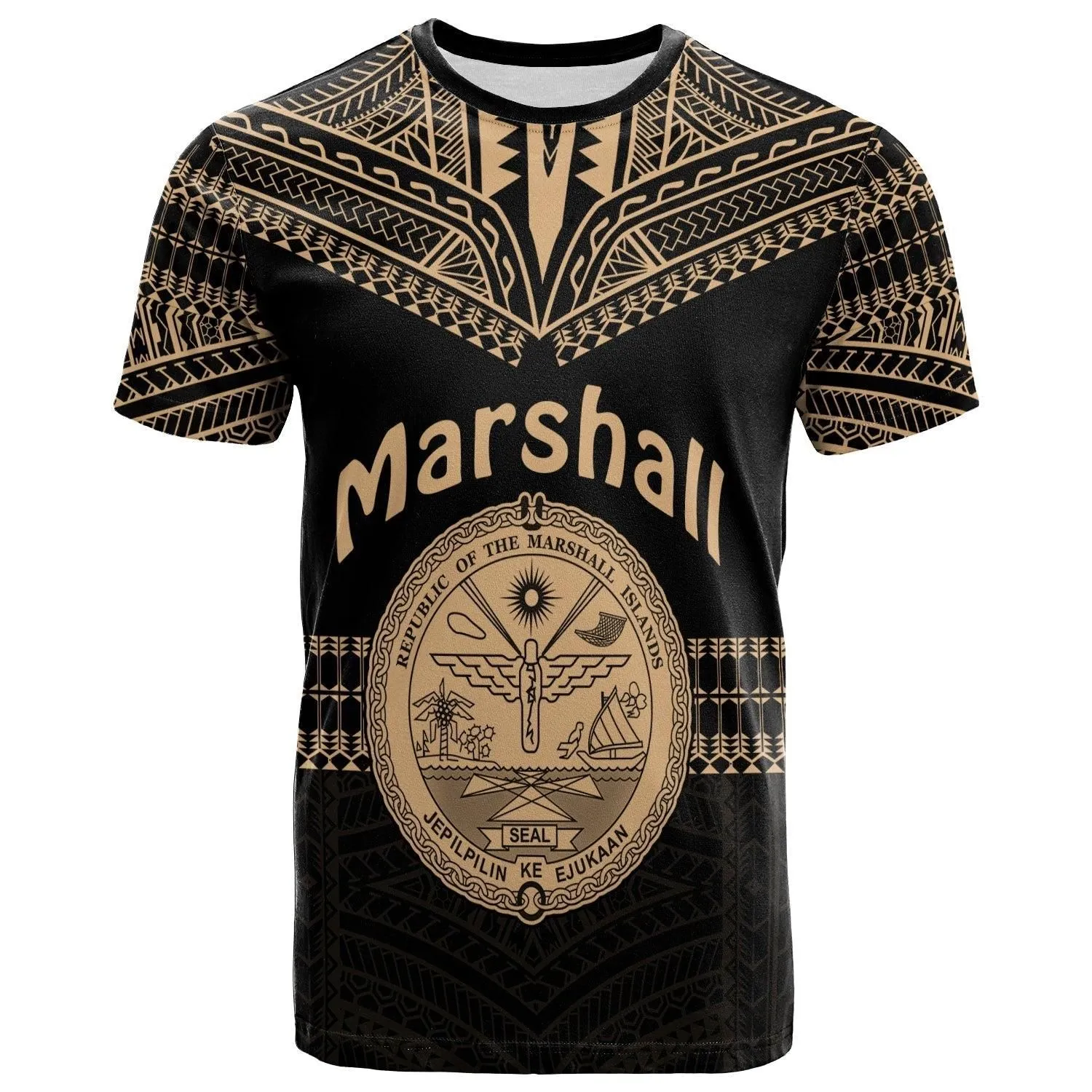 (Custom Text and Number) Marshall Islands T Shirt Best Tattoo Version Golden LT13
