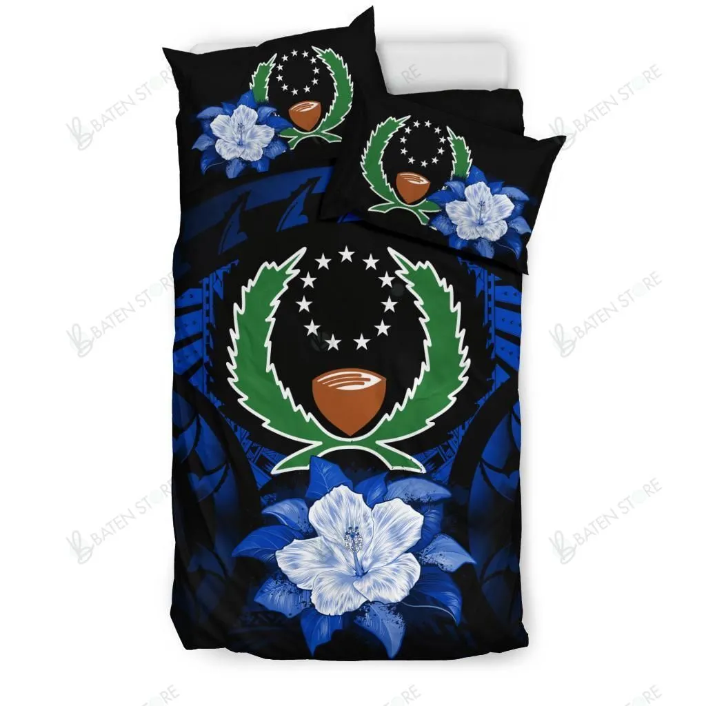 Pohnpei White Hibiscus Blue And Black Bedding Set Bedroom Decor