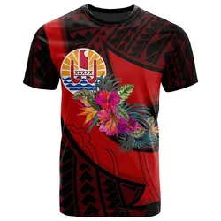 Tahiti T shirt - Polynesian Hook and Hibiscus Red