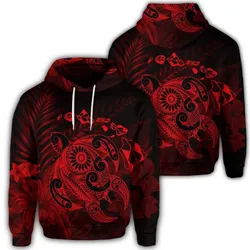 Hawaiian Map Turtle Tattoo Hibiscus Plumeria Polynesian Hoodie - Red