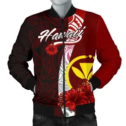 Hawaii Polynesian Mens Bomber Jacket - Coat Of Arm With Hibiscus