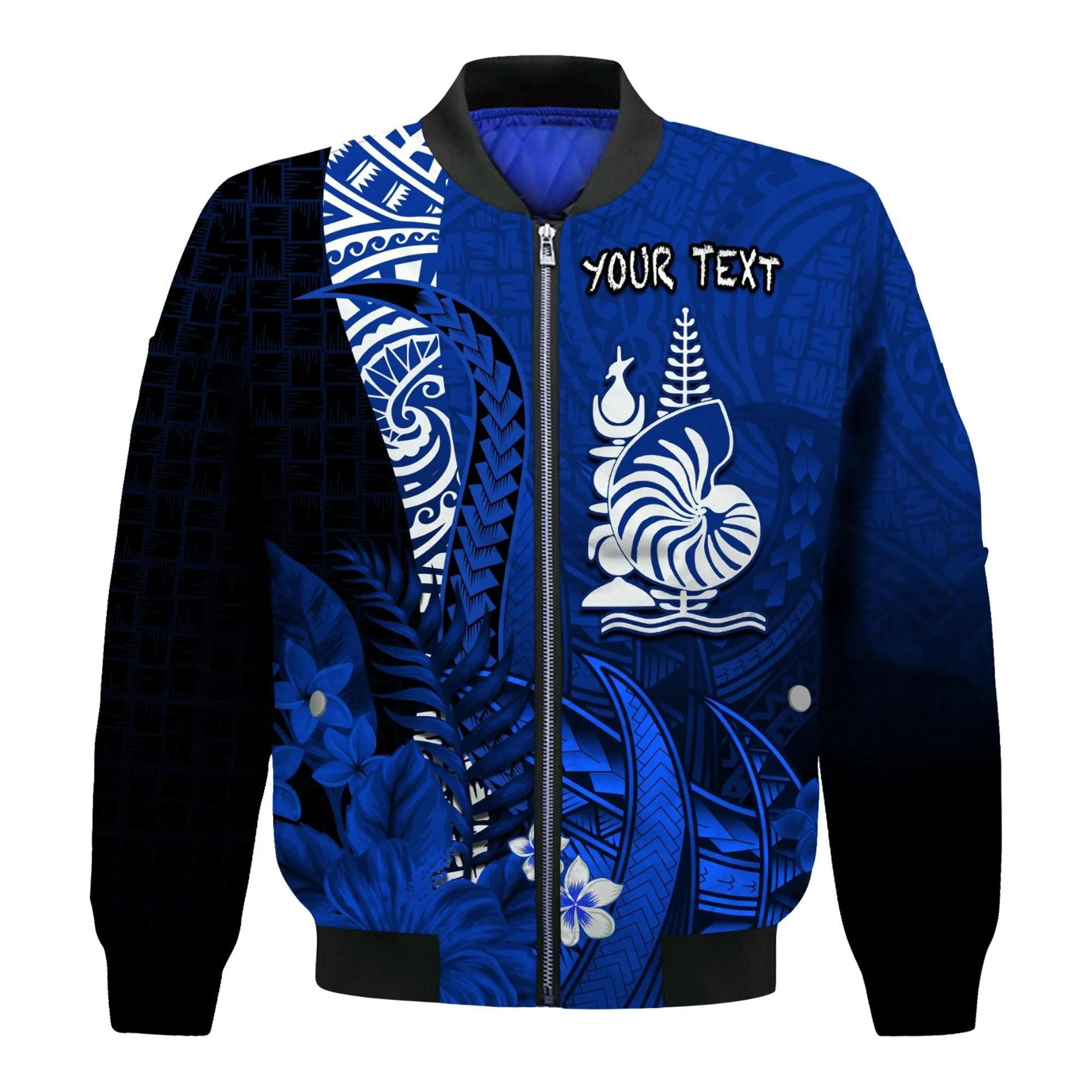 (Custom Personalised) New Caledonia Bomber Jacket Nautilus Blue Polynesian Hibiscus LT13