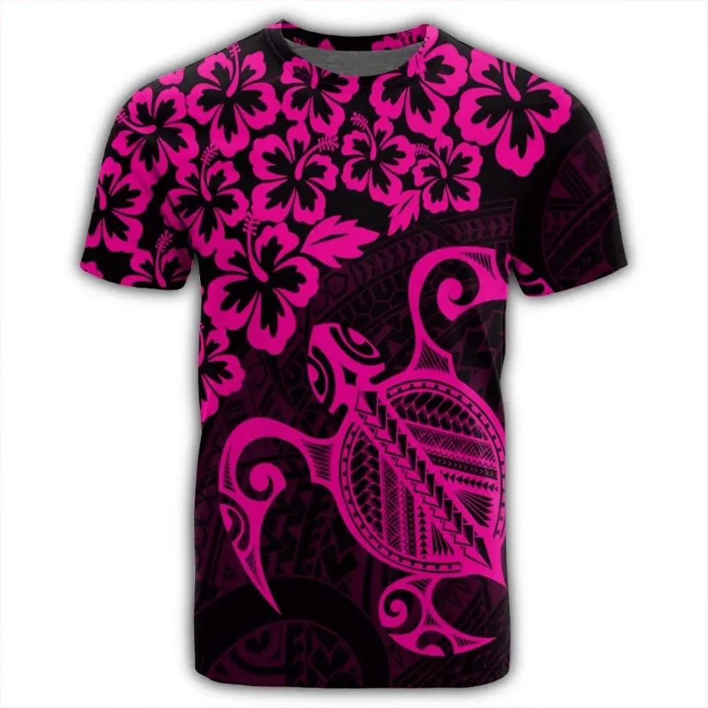 Alohawaii Tee - Hawaiian Map Turtle Hibiscus Kanaka Polynesian T-shirt Pink - AH - J4R