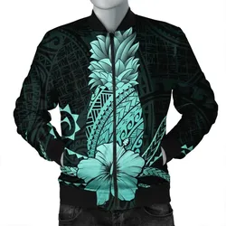 Alohawaii Jacket - Hawaii Polynesian Pineapple Hibiscus Bomber Jacket - Turquoise - AH - J4R