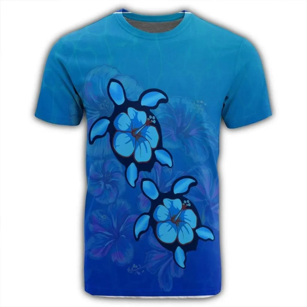 Alohawaii Tee - Hawaiian Blue Turtle and Hibiscus Polynesian T-shirt AH - JR