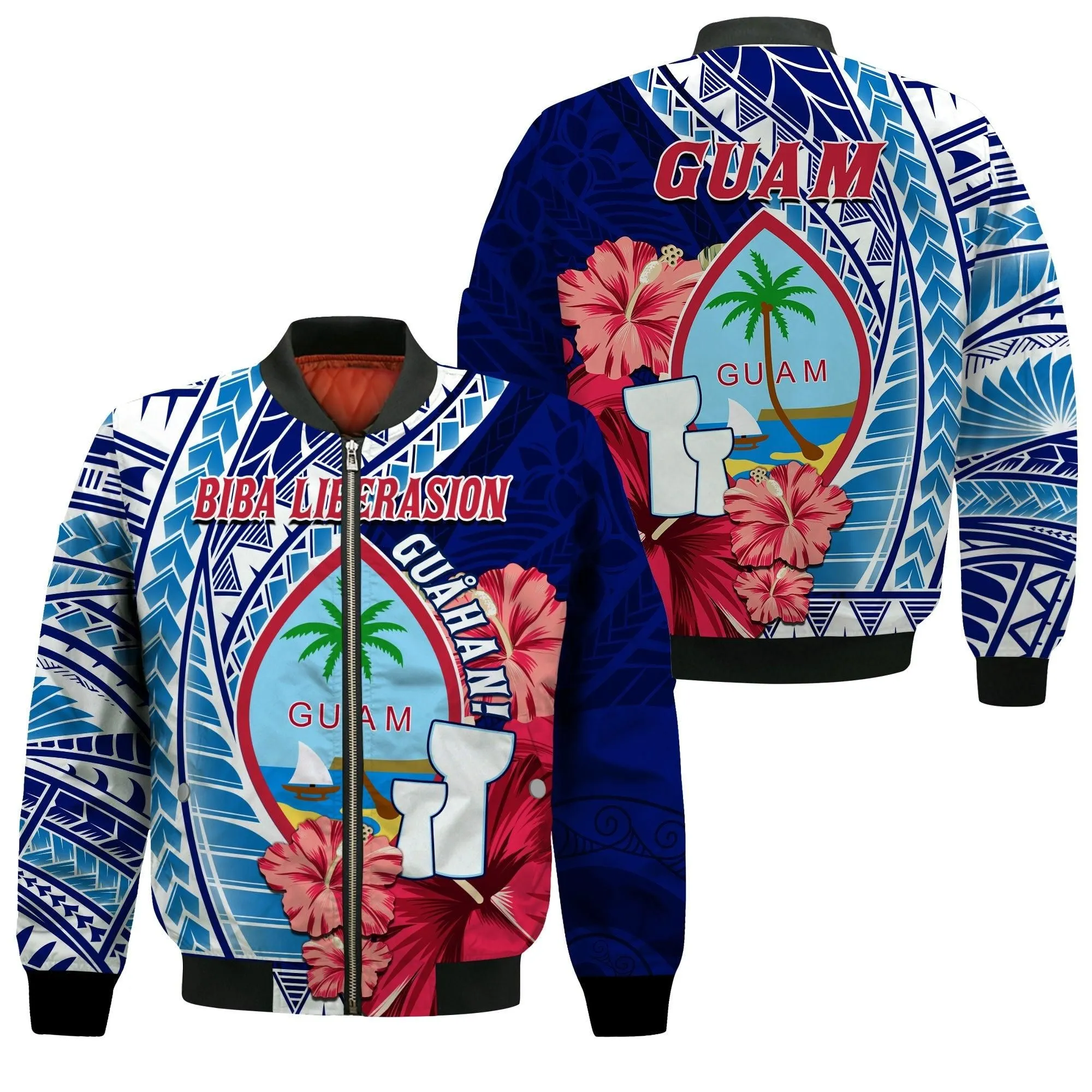 Guam Chamorro Bomber Jacket Happy Liberation Day Latte Stone LT13