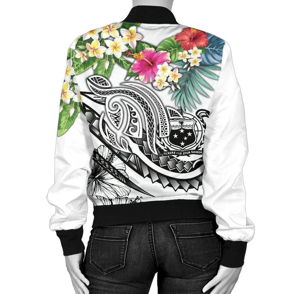 FamilyGater Jacket - Bomber Jacket Polynesian Samoa - Summer Plumeria (White) - BN15