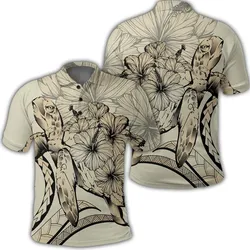 Hawaiian - Hawaii Turtle Hibiscus Polynesian Vintage Polo Shirt - Beige
