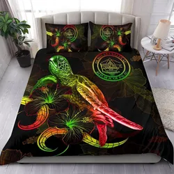 Palau Polynesian Bedding Set - Turtle With Blooming Hibiscus Reggae