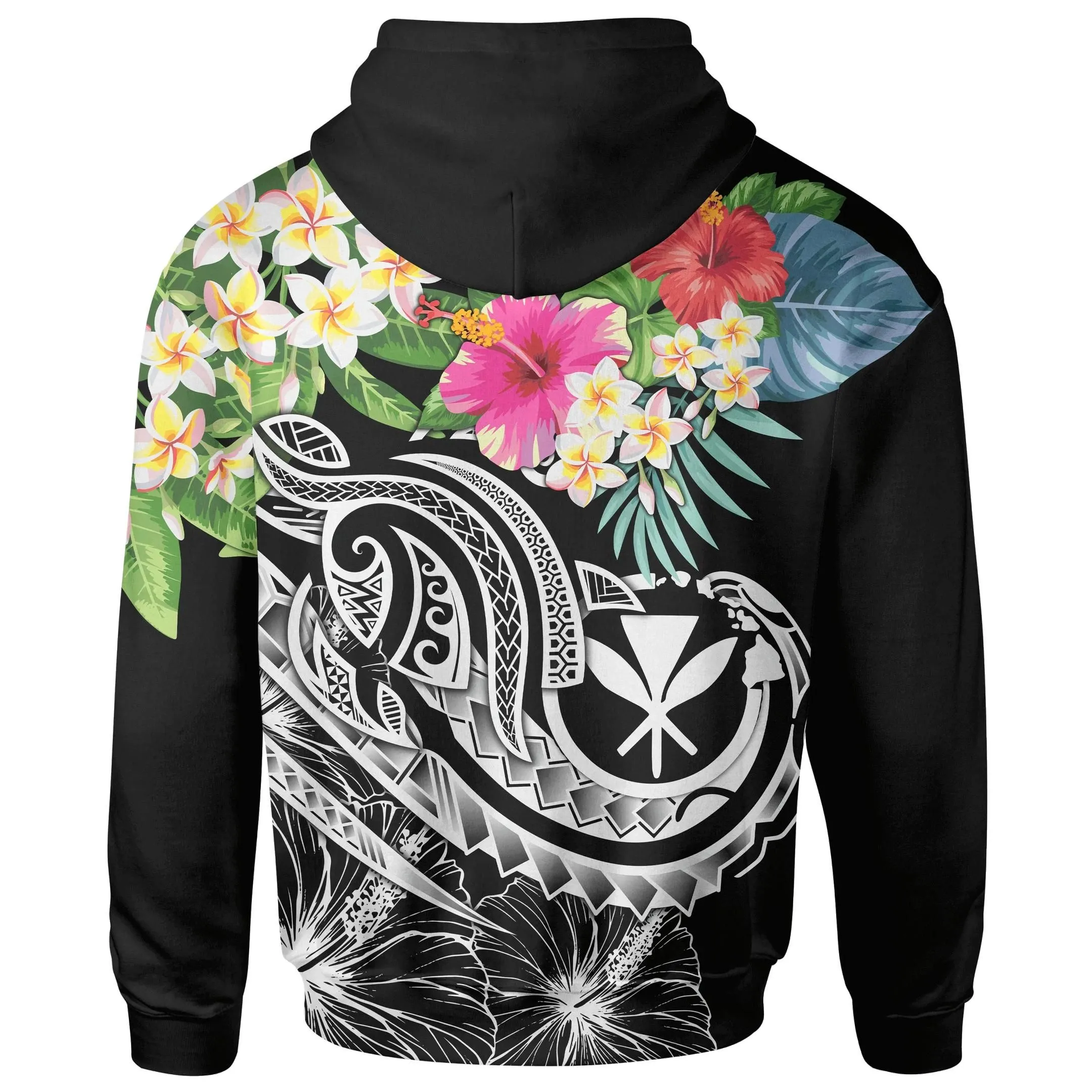 Alohawaii Clothing - Hoodie Polynesian Hawaii Kanaka Maoli - Summer Plumeria (Black) - BN15