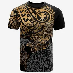 Hawaii T Shirt - Polynesian Gold Kanaka Maoli Turtle Hibiscus Flowing