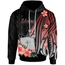 Tokelau Hoodie - Red Polynesian Hibiscus Pattern Style