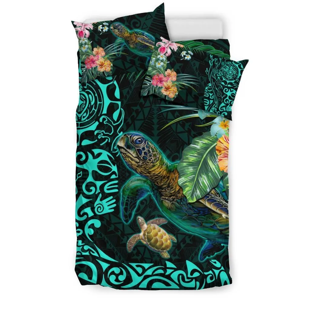 Tiki Polynesian Bedding Set Turtle Hibiscus