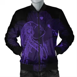 Hawaiian Map Heart Hula Girl Hibiscus Purple Polynesian Bomber Jacket