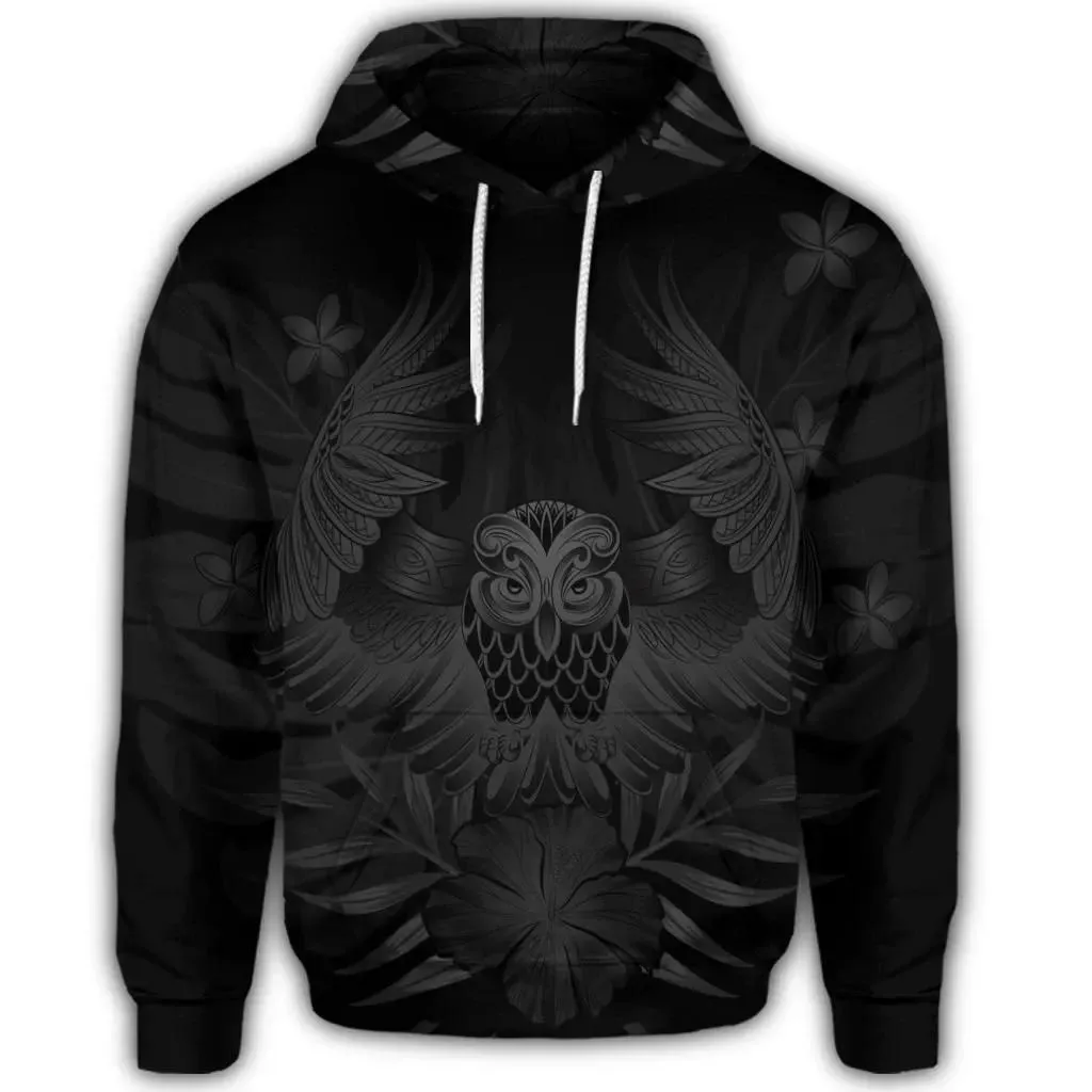 Alohawaii Hoodie - Hawaiian Owl Hibiscus Plumeria Polynesian Hoodie - Gray - AH - J4R