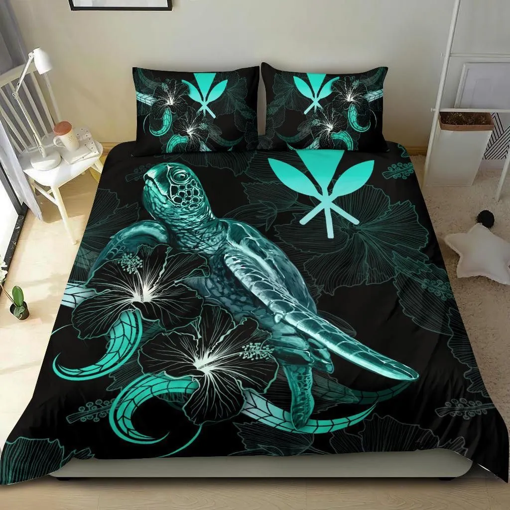 FamilyGater Bedding Set - Cover and Pillow Cases Hawaii Polynesian - Turtle With Blooming Hibiscus Turquoise - BN22