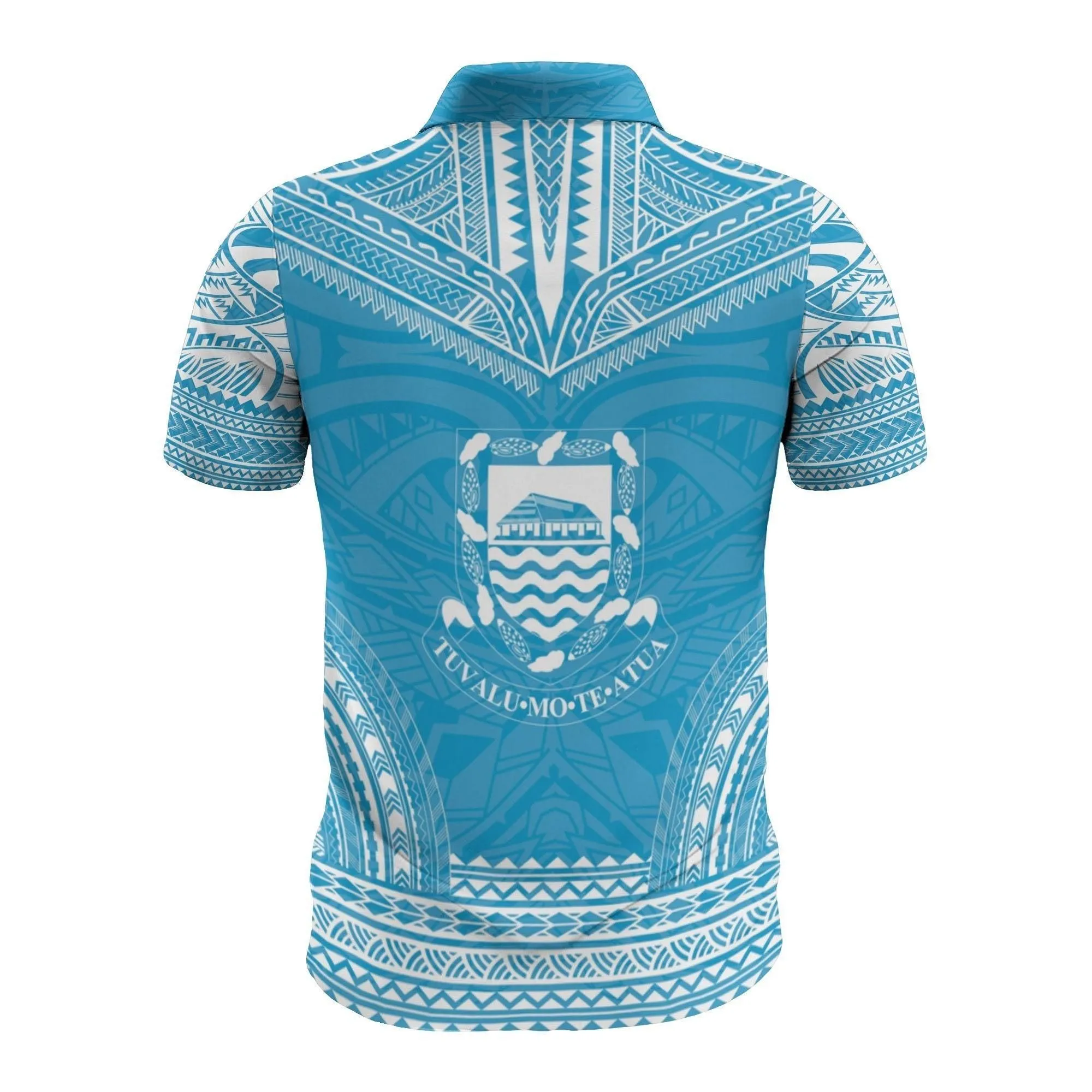 Tuvalu Custom Personalised Polo Shirt - Tuvalu Coat Of Arms Polynesian Chief Tattoo Blue Version