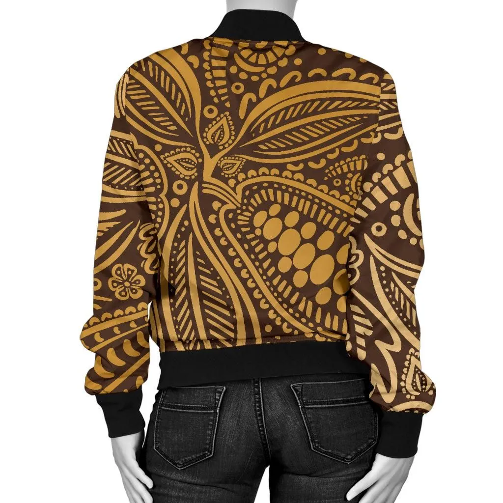 Cocoa Beans Tribal Polynesian Pattern Background WomenS Bomber Jacket
