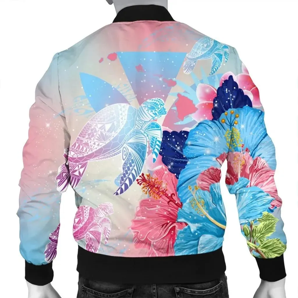 FamilyGater Jacket - Hawaii Map Kanaka Hibiscus Polynesian Turtle Swimming Bomber Jacket - Sweet Dream Style - AH - J5R