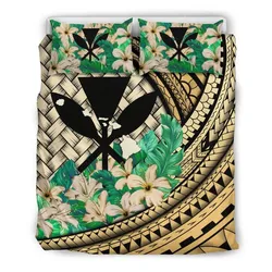 Kanaka Maoli (Hawaiian) Bedding Set - Lauhala Polynesian Hibiscus Gold A24